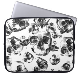 Zwart & Witte Schedels Skelet Schedel Kunst Patroo Laptop Sleeve