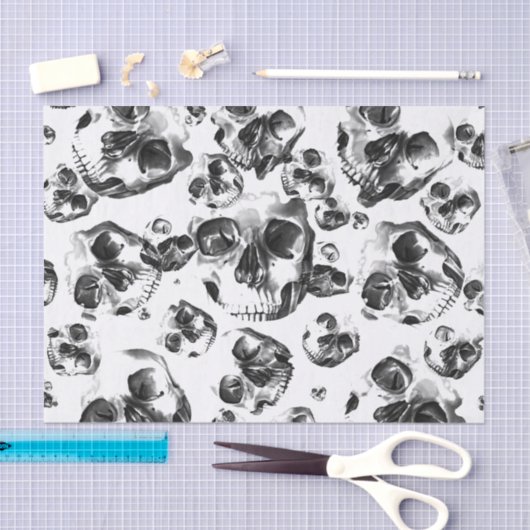 Zwart & Witte Schedels Skelet Schedel Kunst Patroo Tissuepapier (Craft)