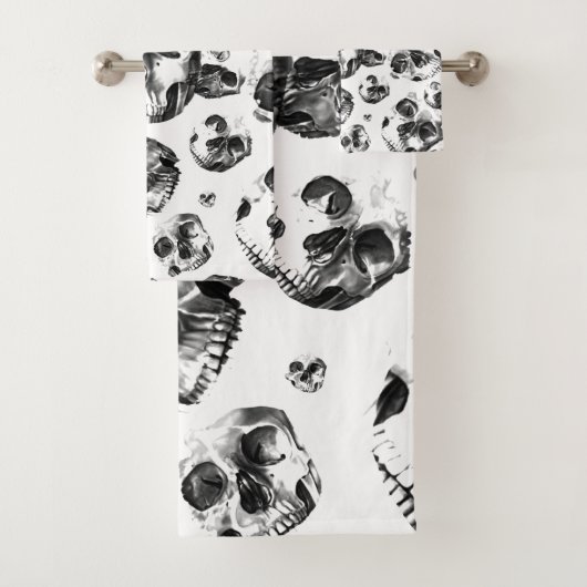 Zwart & Witte Schedels Skelet Schedel Kunstpatroon Bad Handdoek (Insitu)