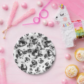 Zwart & Witte Schedels Skelet Schedel Kunstpatroon Papieren Bordje (Feest)