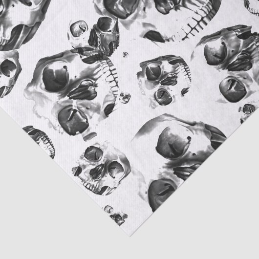 Zwart & Witte Schedels Skelet Schedel Kunstpatroon Tissuepapier (Detail)