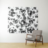 Zwart & Witte Schedels Skelet Schedel Kunstpatroon Wandkleed (In Situ (horizontaal))