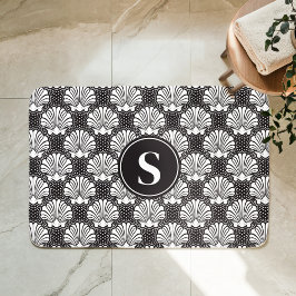 Zwart-witte schelpen kustmonogram badmat