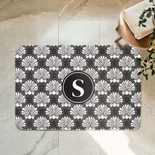 Zwart-witte schelpen kustmonogram badmat