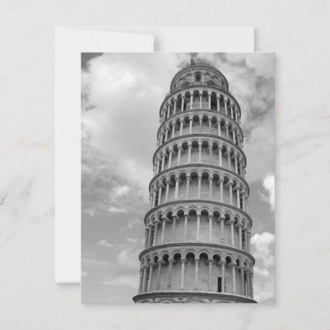 Zwart Witte Scheve Toren van Pisa Italië (Voorkant)