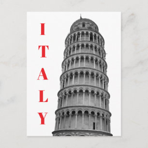 Zwart Witte Scheve Toren van Pisa Italië Briefkaart