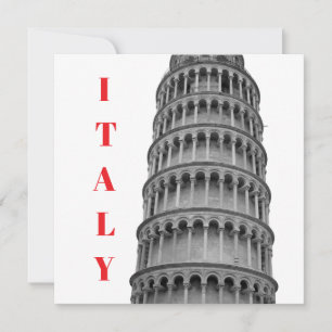 Zwart Witte Scheve Toren van Pisa Italië Feestdagenkaart