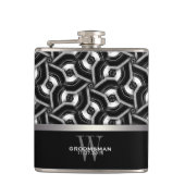 Zwart Witte Schijf Patroon Bruidsjonkers Cadeau He Heupfles (Voorkant)