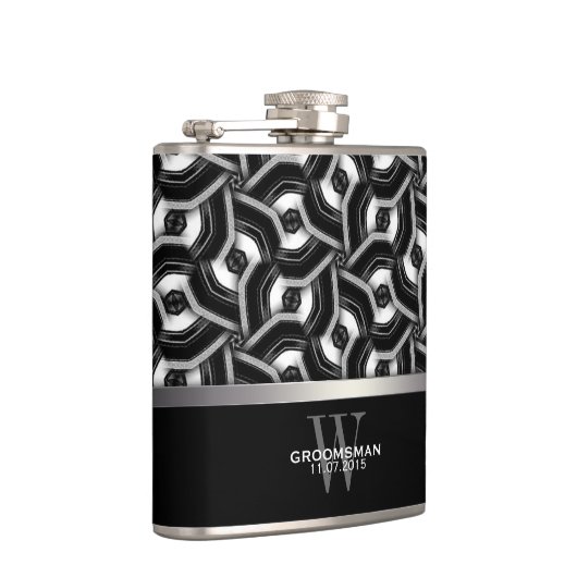 Zwart Witte Schijf Patroon Bruidsjonkers Cadeau He Heupfles (Rechts)