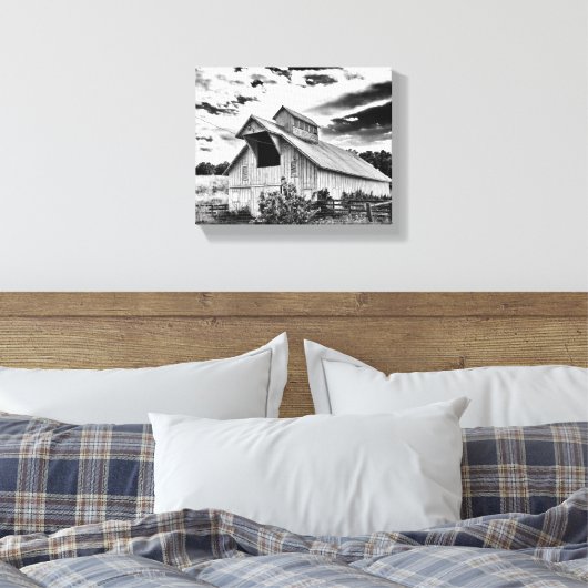 Zwart-witte schuur canvas afdruk (Insitu (Slaapkamer))