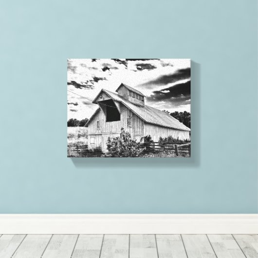 Zwart-witte schuur canvas afdruk (Insitu (Houten vloer))