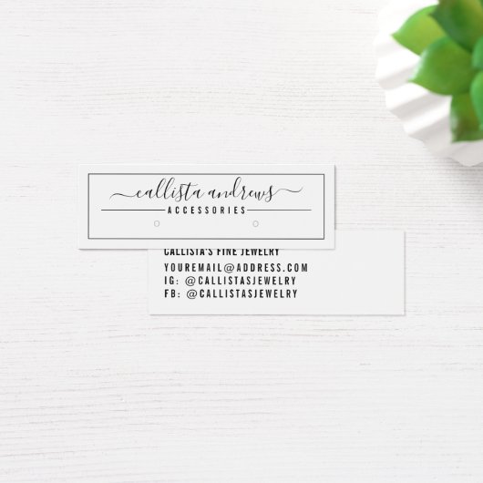 Zwart witte Script Border Earring Display Kaart (Bureau)