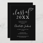 Zwart Witte Script Klas Hart Afstudeerfeest Kaart (Voorkant / Achterkant)