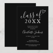 Zwart Witte Script Klasse Hart Afsluitingsfeest Kaart (Voorkant / Achterkant)