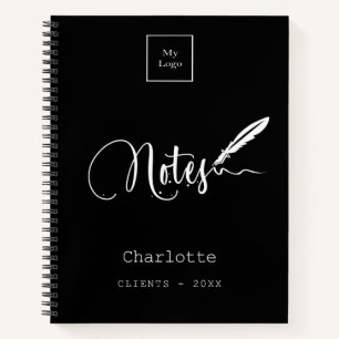 Zwart witte script pen elegante zakelijke logo notitieboek