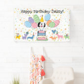 Zwart & Witte Sheepadoodle Hond Verjaardagsfeestje Spandoek (Insitu)