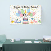Zwart & Witte Sheepadoodle Hond Verjaardagsfeestje Spandoek (Beurs)