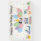 Zwart & Witte Sheepadoodle Hond Verjaardagsfeestje Spandoek (Verticaal)