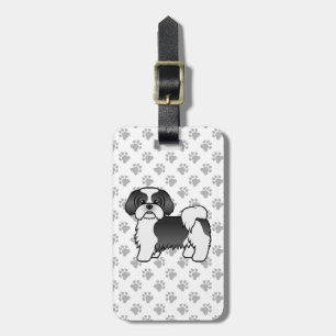 Zwart-Witte Shih Tzu Cartoonhond & Aangepaste Teks Bagagelabel