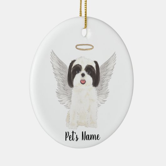 Zwart & Witte Shih Tzu Condoleance Herdenking Keramisch Ornament (Rechts)