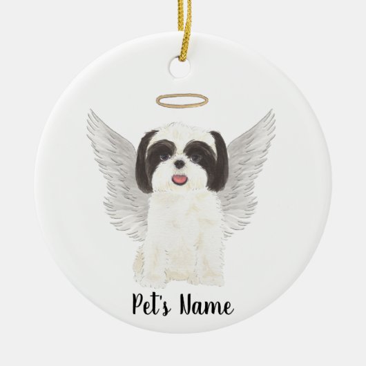 Zwart & Witte Shih Tzu Condoleance Herdenking Keramisch Ornament (Voorkant)
