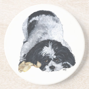 Zwart & Witte Shih Tzu op Zandsteen Onderzetter