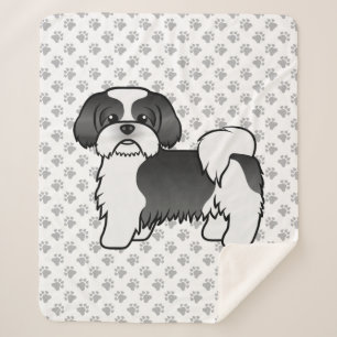 Zwart-Witte Shih Tzu Schattige Cartoon Hond Sherpa Deken