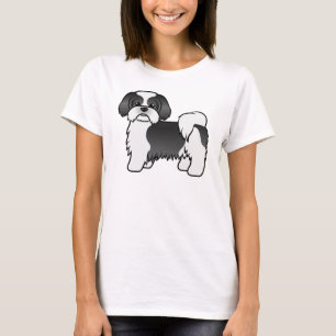 Zwart-witte Shih Tzu Schattige Cartoon Hond T-shirt