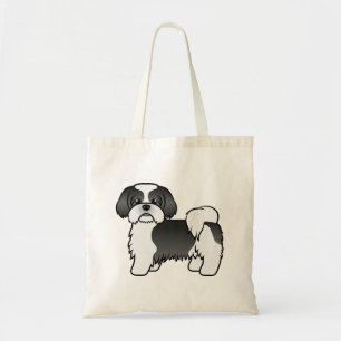 Zwart-witte Shih Tzu Schattige Cartoon Hond Tote Bag