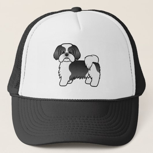 Zwart-witte Shih Tzu Schattige Cartoonhond Trucker Pet (Voorkant)
