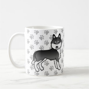 Zwart-witte Siberische Husky Cartoonhond & Pootjes Koffiemok