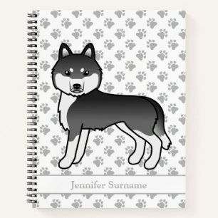 Zwart-witte Siberische Husky Cartoonhond & Tekst Notitieboek
