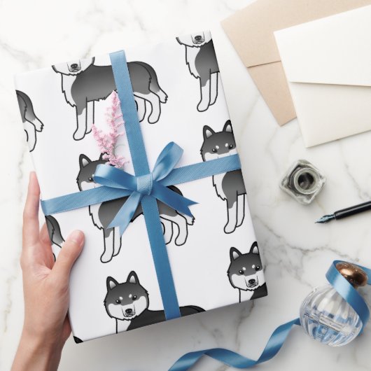 Zwart-witte Siberische Husky Mopshond Patroon Cadeaupapier (Geschenken)
