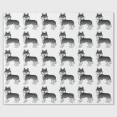 Zwart-witte Siberische Husky Mopshond Patroon Cadeaupapier (Vlak)