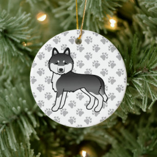 Zwart-witte Siberische Husky Schattige Cartoon Hon Keramisch Ornament