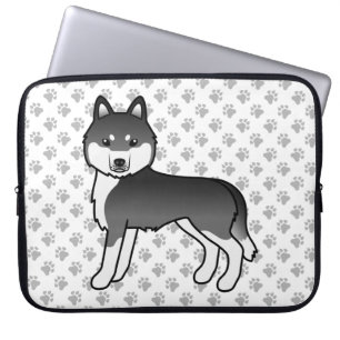Zwart-witte Siberische Husky Schattige Cartoon Hon Laptop Sleeve