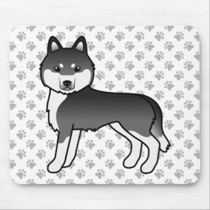 Zwart-witte Siberische Husky Schattige Cartoon Hon Muismat