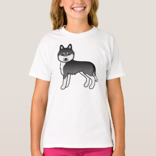 Zwart-witte Siberische Husky Schattige Cartoon Hon T-shirt