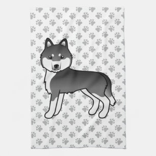 Zwart-witte Siberische Husky Schattige Cartoon Hon Theedoek