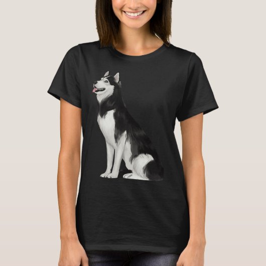 Zwart-witte Siberische Husky T-shirt (Voorkant)