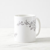 Zwart-witte sierbloem koffiemok (Voorkant rechts)
