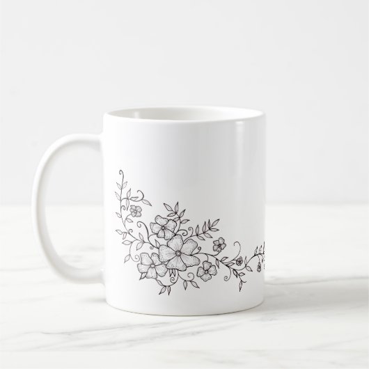 Zwart-witte sierbloem koffiemok (Links)