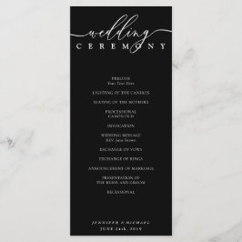 Zwart-witte Signature Bruiloftsfeestceremonie Programmakaart