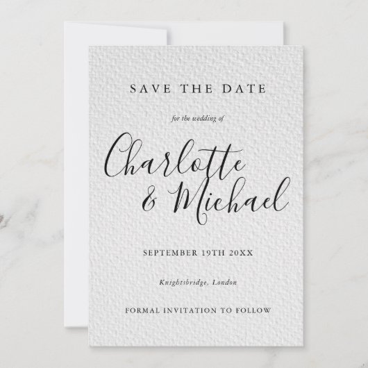 Zwart-witte Signature Huwelijk Save the Date Kaart (Voorkant)