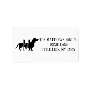 Zwart-Witte Silhouet van een Dachshund Etiket