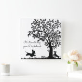 Zwart-witte Silhouette Dachshund-wandklok Vierkante Klok (Huis)