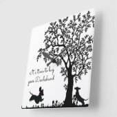 Zwart-witte Silhouette Dachshund-wandklok Vierkante Klok (Hoek)
