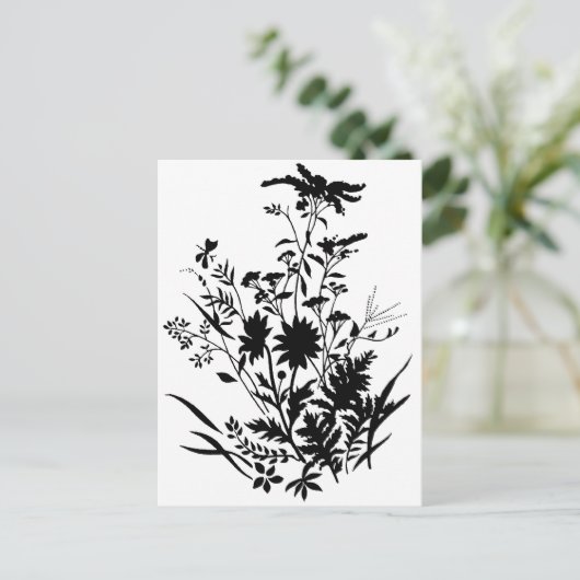 Zwart-witte Silhouette Floral...briefkaart Briefkaart (Staand voorkant)