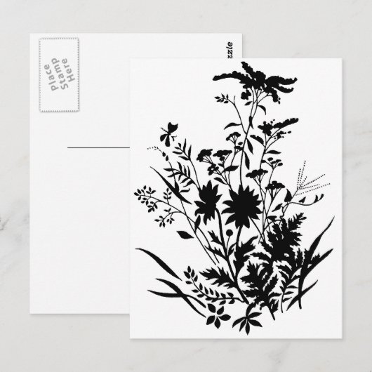 Zwart-witte Silhouette Floral...briefkaart Briefkaart (Voorkant / Achterkant)
