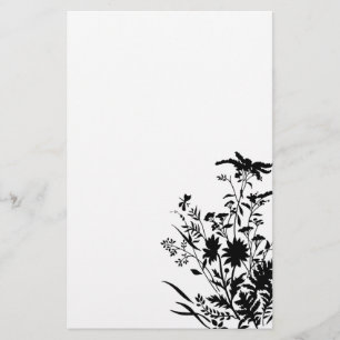 Zwart-witte Silhouette Floral...schrijfbehoeften Briefpapier